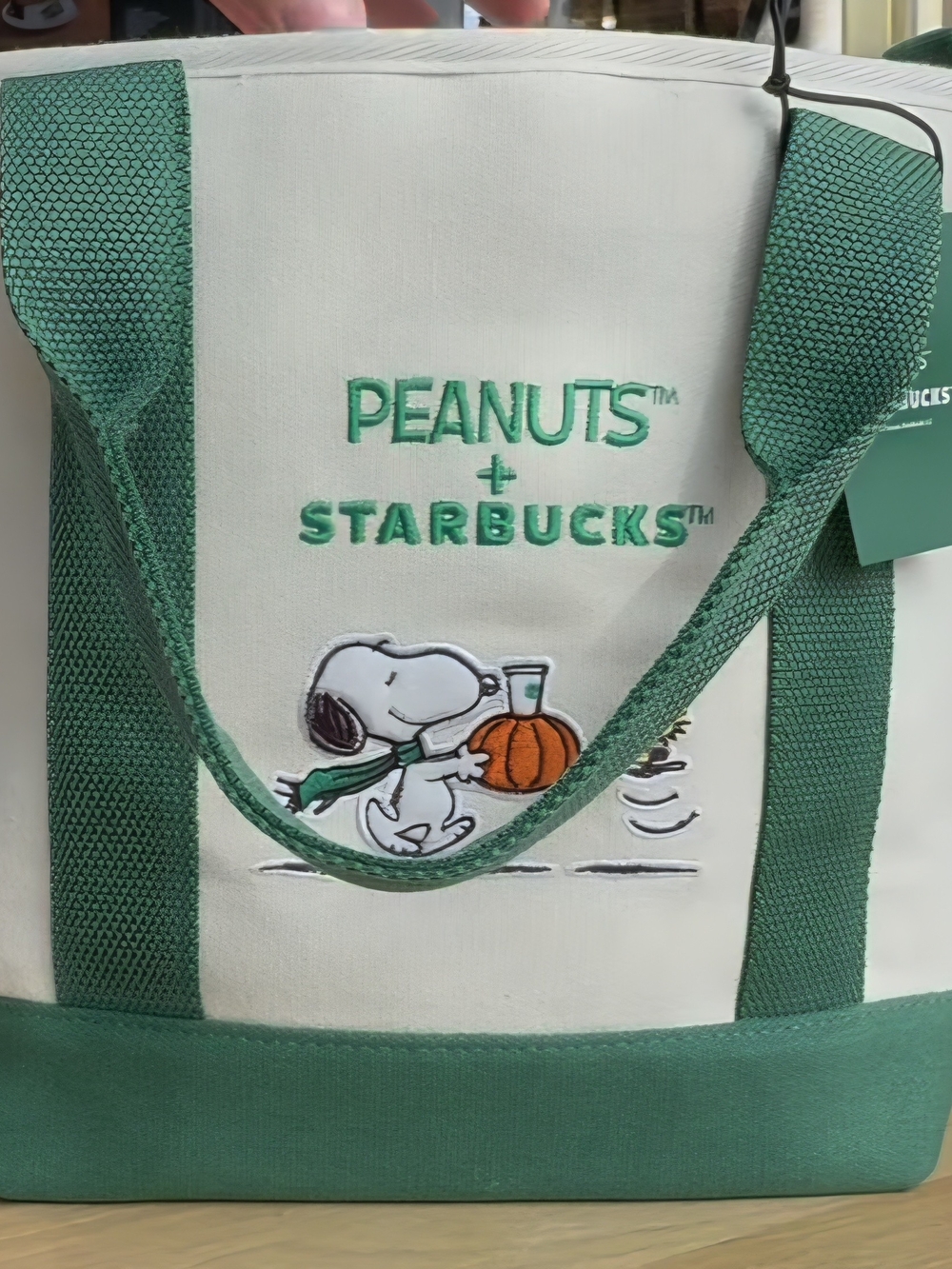 Peanuts x Starbucks Green & White Canvas Tote Bag